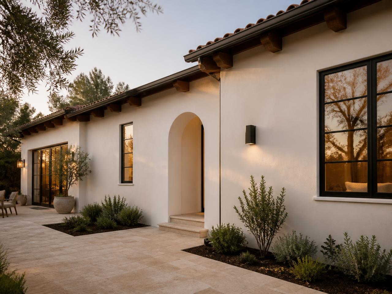 Southern California single-story home exterior with deep eaves and exposed wood detailing